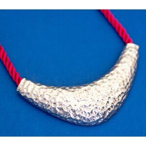 18 inch, Vintage Silver Tone Red Rope Lace Statement Bib Necklace D17
